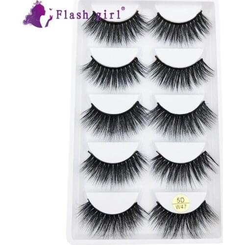 Flash Girl 5 Pairs 5D Handmade Fake Lashes Individual Eyelash Extensions Makeup Packaging Box Custom
