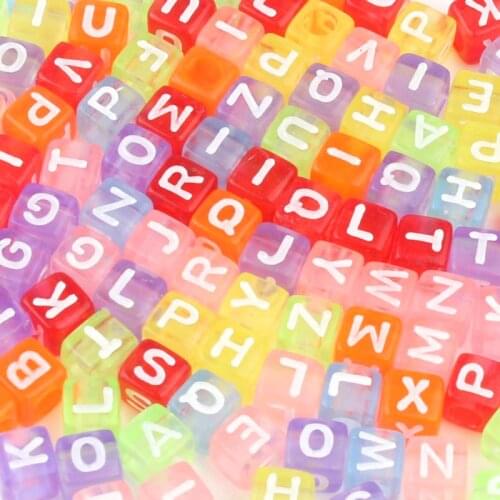 Mixed Letter Acrylic Beads Flat Alphabet Color Transparent Cube Loose Spacer For Jewelry Making Handmade Diy Bracelet Necklace