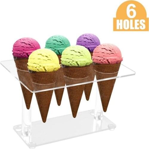 6 Holes Ice Cream Stands Acrylics Ice-Cream Sweet Cone Push Cones Display Plates for Wedding Decoration