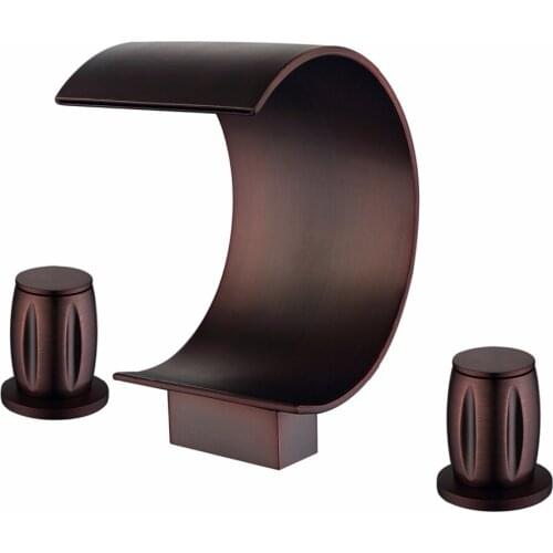 Free ship Deck Mount Waterfall Bathroom widespead 3 Holes Bath Tub Faucet mixer tap in Oil Rubbed Bronze ring handles tap
