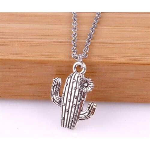 Bohemian Cactus Necklaces Pendant Women Natural Plant Chain Choker Saguaro Birthday Bijoux Gift Jewelry Wholesale