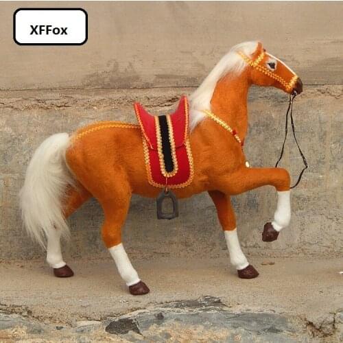 Big real life rise up leg horse model plastic&furs simulation yellow horse doll with saddle gift about 48x42cm xf1870