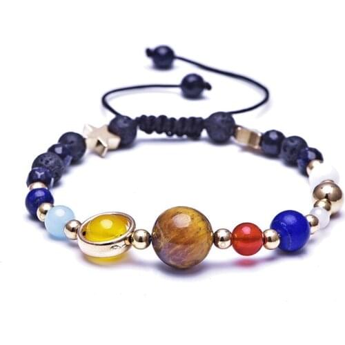 Star Natural Stone Beads Bracelet Bangle for Women Men Gift Fashion Universe Galaxy the Eight Planets Solar System Jewelry