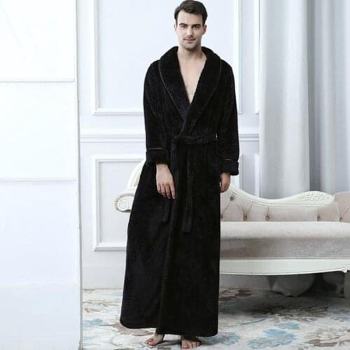 Black robe Kimono Bath Robe Male long sleeve Warm Dressing Gown Herren Schlafanzug Winter Extra Long Flannel Bathrobe 2020