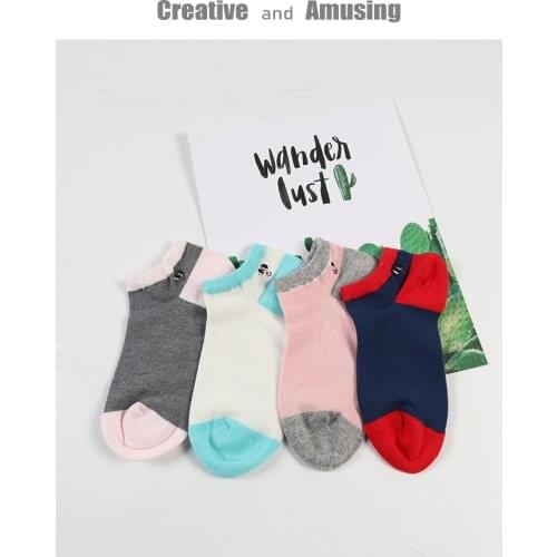 DONG AI 4 Pairs Women Harajuku Students Socks Lovely Cute Kawaii Carton Smile Socks Summer Cotton Sock For Female Ankle Sox
