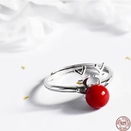 LKO Pearl Elk Shape Women Rings Fashion Jewelry Fine Anniversary Christmas New Year Present for Women Opening Adjustable Rings