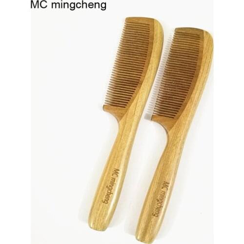 MC New Round Handle Thick Fine Tooth Green Sandalwood Natural Wood Comb Tangle Hair Brush Wooden Hair Comb