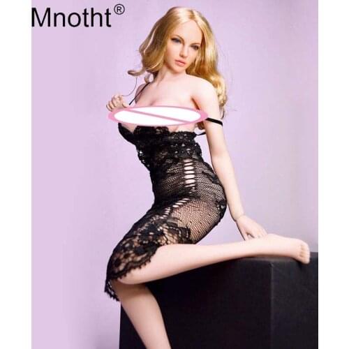 Mnotht Custom Sexy 1/6th Female Black Lace Dress Mesh Sleepwear skirt Clothing Toy Fit 12in Soldier Action Figure Big Bust Body