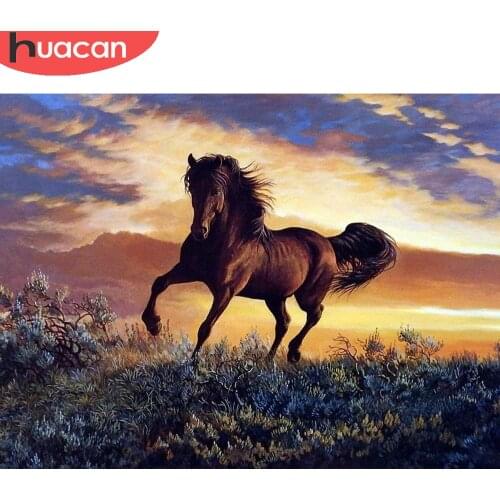 HUACAN Full Square/round Diamond Painting Kit Horse Home Decor Embroidery Mosaic Sunset Animal Diamond Art