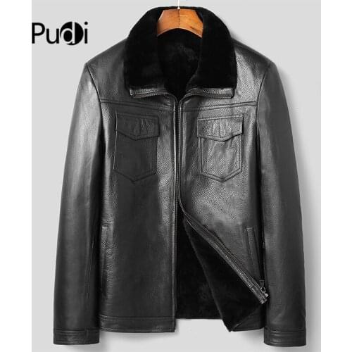 Pudi MT118 New Fashion Man Real Wool Fur Coat Jacket Genuine Sheep Skin Leather Jackets Winter Warm Coats Outwear