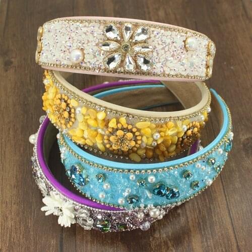 Bohemia Sparkly Full Crystal Stone Baroque Flower Headbands Diamante Rhinestone Hairbands For Women Luxury Party Accessories