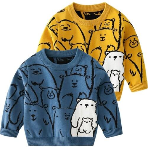 Fall Toddler Boys Sweaters Casual Bear Pattern Knitted Wear Children Winter Pullover Cotton Kids Clothes