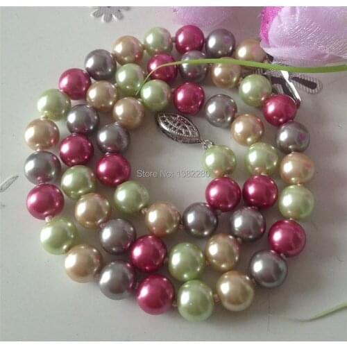 ! new Fashion Style diy 8mm Color Ocean Sea Shell Pearl Necklace 18" JT6474