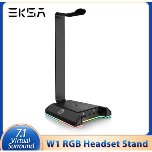 EKSA W1 Gaming Headset Stand 7.1Virtual Surround USB/ 3.5mm Ports RGB Headphones Holder for Gamer Gaming PC Accessories Desk