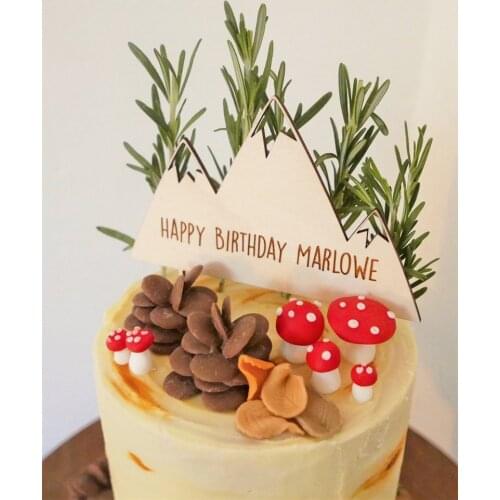 Custom Happy Birthday Cake Topper with Name Cake Topper wooden Birthday Cake Topper Party Decor Mountain cake topper