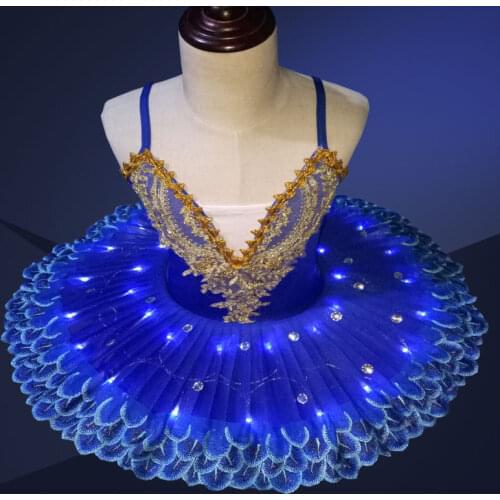 LED Professional Ballet Tutus Children Girls Swan Lake Dance Costumes Glitter Tutu Skirt Kid Ballerina Leotard Ballet Party Wear