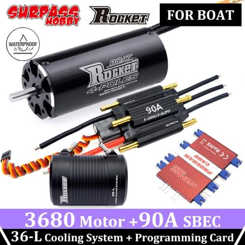 Rocket Waterproof 3680 Motor Brushless Boat 90A ESC SBEC 36-L Cooling System Programming Card Remote Control Fishing Finder Boat