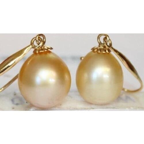 Handmade lovely bead VERY CHARMING A PAIR 9-12MM AUSTRALIAN SOUTH SEA YELLOW PEARL EARRING HOOK v