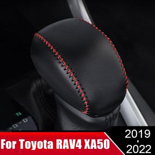 Genuine Leather Hand Sewing Gear AT Car Shift Lever Knob Handle Cover For Toyota RAV4 RAV 4 XA50 2019 2020 2021 Accessories