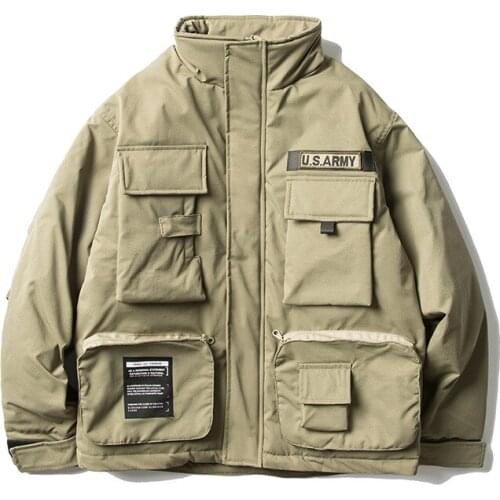 Multi Pocket Tooling Printed Cotton Padded Garment Outdoor Trekking Climbing Camping Jacket Cargo Overalls Hiking Sports Coat