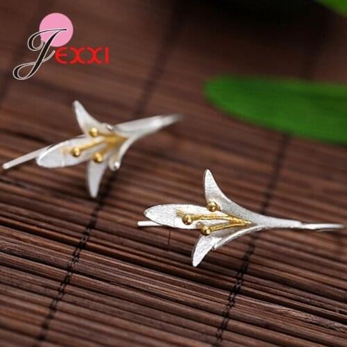 Trendy 925 Sterling Silver Women Earrings For Wedding Jewelry Lily Flower Shape Earring For Party Gift