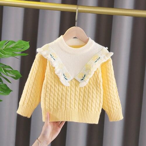 Toddler Baby Knitted Sweater Girls Round Collar Pullover Sweaters 2021 Autumn Winter Kids Warm Tops Children Outwear