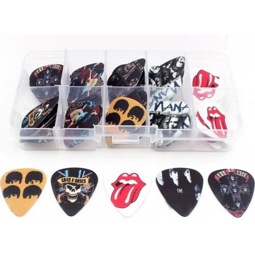 SOACH 50pcs 0.46/.071/1.0mm High quality print Guitar picks Multi-picture mix + 10 grid Box Set Guitar Parts & Accessories
