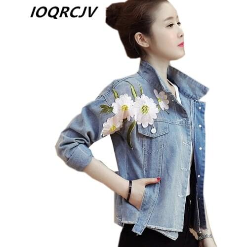 Denim jacket Short Embroidery Print Women 2019 Spring New Coat Casual Fashion Irregular hem Long-sleeve Denim Female Top Outwear