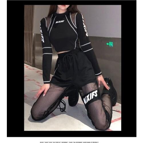 Women Sexy Black Mesh Cargo Pants Streetwear Harajuku Letter Printed Patchwork Loose Trousers Gothic Transparent Sweat Joggers