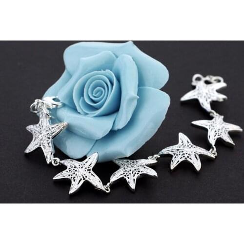 Hot 925 Sterling Silver Charm starfish Chain Bracelet for Women Fashion Wedding Party Christmas Gifts brands fine Jewelry