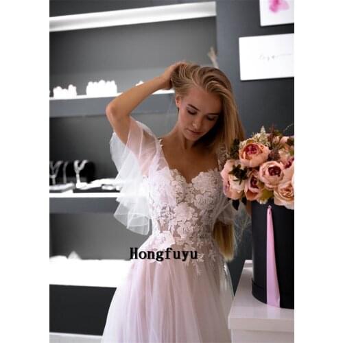 Eightree Wedding Dresses 2021 Beach Boho Short Sleeves Princess Bridal Dress Off Shoulder Elegant Plus Size Wedding Gowns