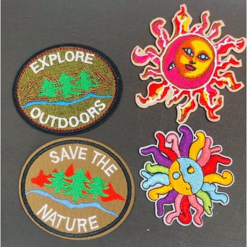 1Pcs Natural Tree Sun Embroidery Sew On Patches Applique Badge Craft Embroidered DIY For Clothes Trousers Clothing Sticker