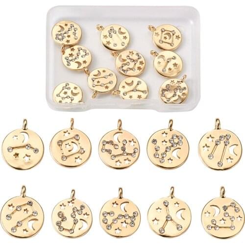 10Pcs Zodiac Sign Constellation Necklaces Pendant Charms with Crystal Rhinestone For DIY Jewelry Bracelet Earrings Making