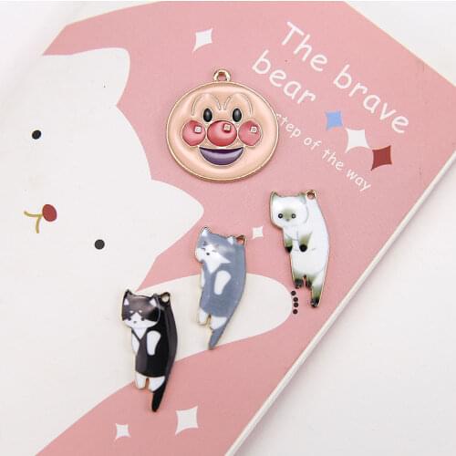 10pcs Korea Cartoon Alloy Drops Oil Fun Earrings Cute Cat Pendant Earrings For Women Material Diy Handmade Jewelry Accessories