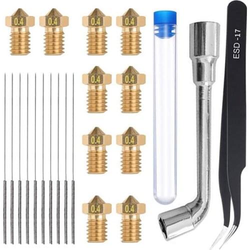 23Pcs Nozzle Cleaning Kit 0.4mm Nozzle 0.4mm Cleaning Needle Tweezers Wrench 3D Printer Accessories