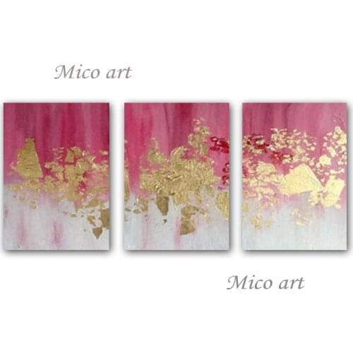 3 Pieces Abstract Canvas Oil Painting Modern 100% Handmade Gold Foil Canvas Wall Art Pictures For Living Room Home Decoration