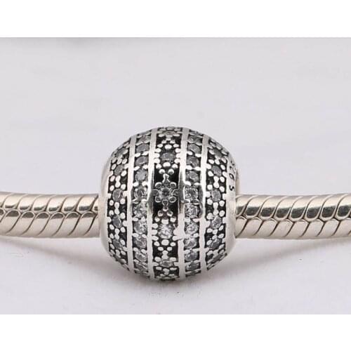 Authentic S925 Silver Bead Charm fit Lady Bracelet Bangle Glittering Shapes Charm Clear CZ with Crystals DIY Jewelry
