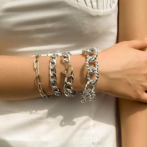 Personality Metal Aluminum Chain Trendy Womens Set Bracelet European and American Style Twist Chain Alloy Hand Jewelry Women