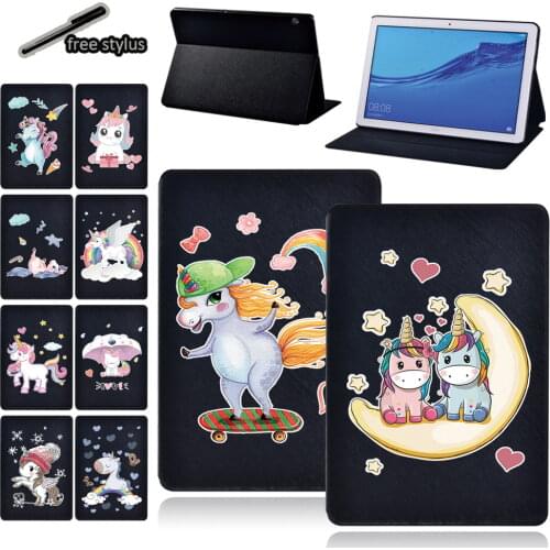 For Huawei MediaPad T5 10 10.1/T3 8/T3 10 9.6/MediaPad M5 Lite/M5 10.8 Tablets Case Soft Shell Flip Stand Cover Case + Stylus