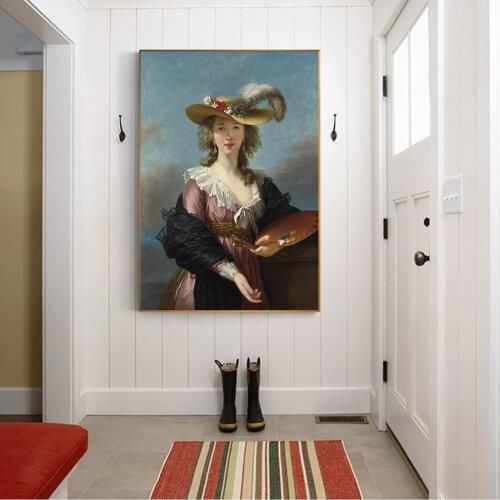Citon Canvas Art Oil painting Vigee Lebrun《Self-Portrait in a Straw Hat》Artwork Poster Picture Modern Wall decor Home Decoration