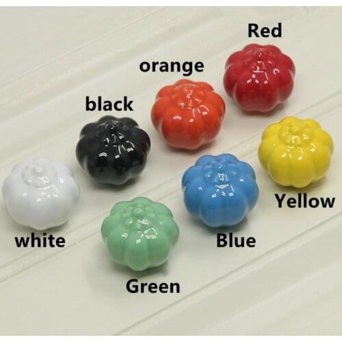 Cololful ceramic pumpkin knobs lovely cartoon children room handles blue black red yellow orange porcelain drawer cabinet knobs