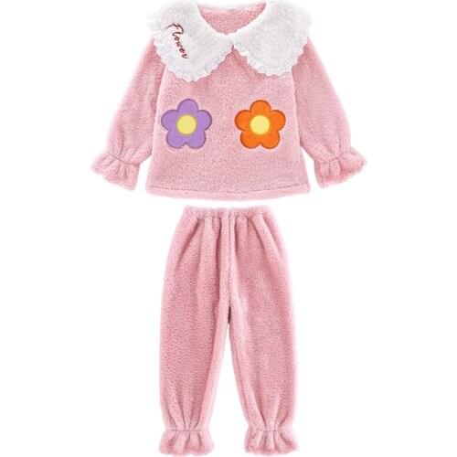 Children Flannel Pajams Set Kids Fall Winter Flannel Pajamas GIRLS Thick Wool Cuhk Household Baby Coral Velvet Suit For Girls