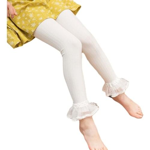 Children Kids Girls Ribbed Lace Ruffle Solid Pantyhose Baby Toddler Winter Warm Soft Stretch Tights Leggings