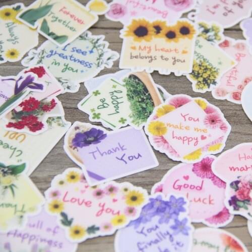 40pcs English Blessing Flower Wish Waterproof Washi Paper Vinyl Handmade Thank You Card Journaling Planner Diary Stickers Pack