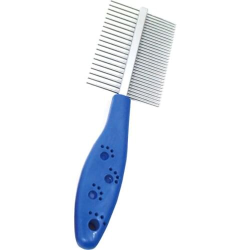 Double Rows Stainless Steel Comb for Dogs Cat Anti-static Pet Hair Combs Footprint Plastic Grip Pet Dog Comb Grooming Products