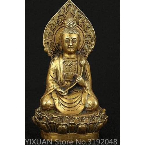 Asiático chino antiguo latón coleccionable artesanal tallado Buda kwan-yin estatua de metal artesanal