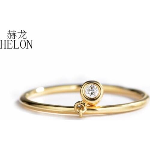 HELON Solid 14k Yellow Gold Round SI/H 0.06ct Natural Diamonds Engagement Wedding Ring Women Anniversary Band Party Fine Jewelry