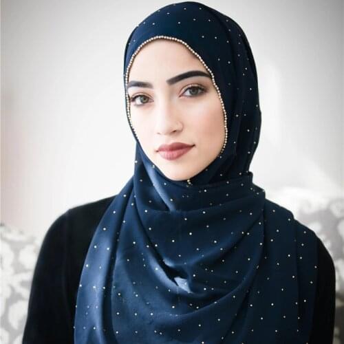Lain Pearl Bubble Chiffon Diamond Rhinestone Shawl Scarf High Quality Shimmer Beads Headband Wrap Foulard Muslim Hijab Sjaal