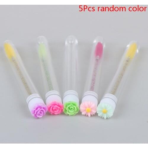 5pcs Eyebrow Brush Reusable Tube disposable Replaceable Dust-Proof Brush Tube Case Mascara Stick Applicator Flower At Bottom