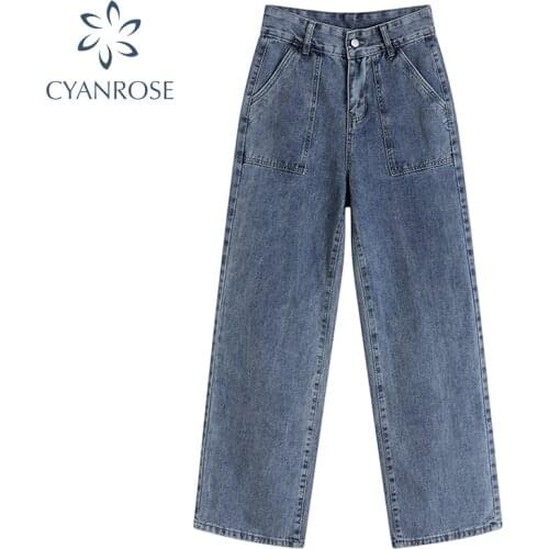 Fashion Vintage Jeans Women High Waist Baggy Korean Style Loose Straight Casual Y2k Denim Long Pants Autumn 2021 Wide Leg Jeans